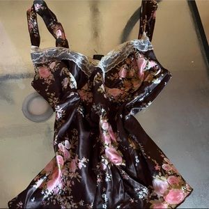 Brown Floral Silky White Lace Shirt